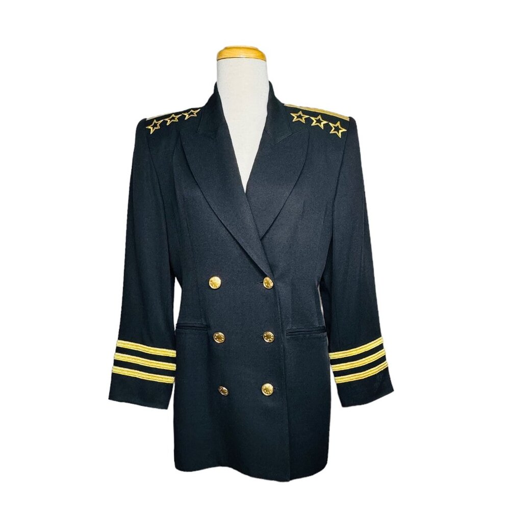 Solini New York Blazer Black Jacket Gold Embroidered Stars and Stripes 6 Vintage - Picture 11 of 14